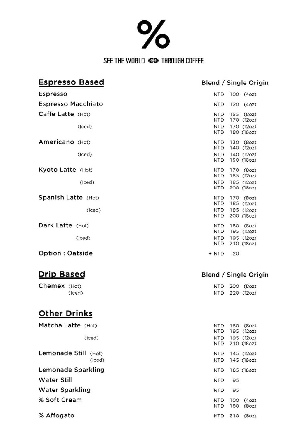 日本京都%Arabica咖啡，插旗台北象山站新開幕，不用去日本了，%Arabica咖啡菜單，外帶咖啡！